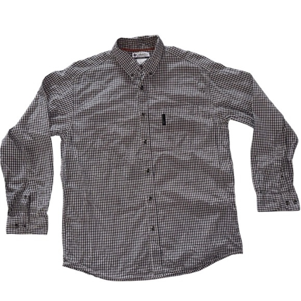 Columbia Sportswear Mens Long Sleeve Gingham Button‎ Down Shirt Blue Tan XL